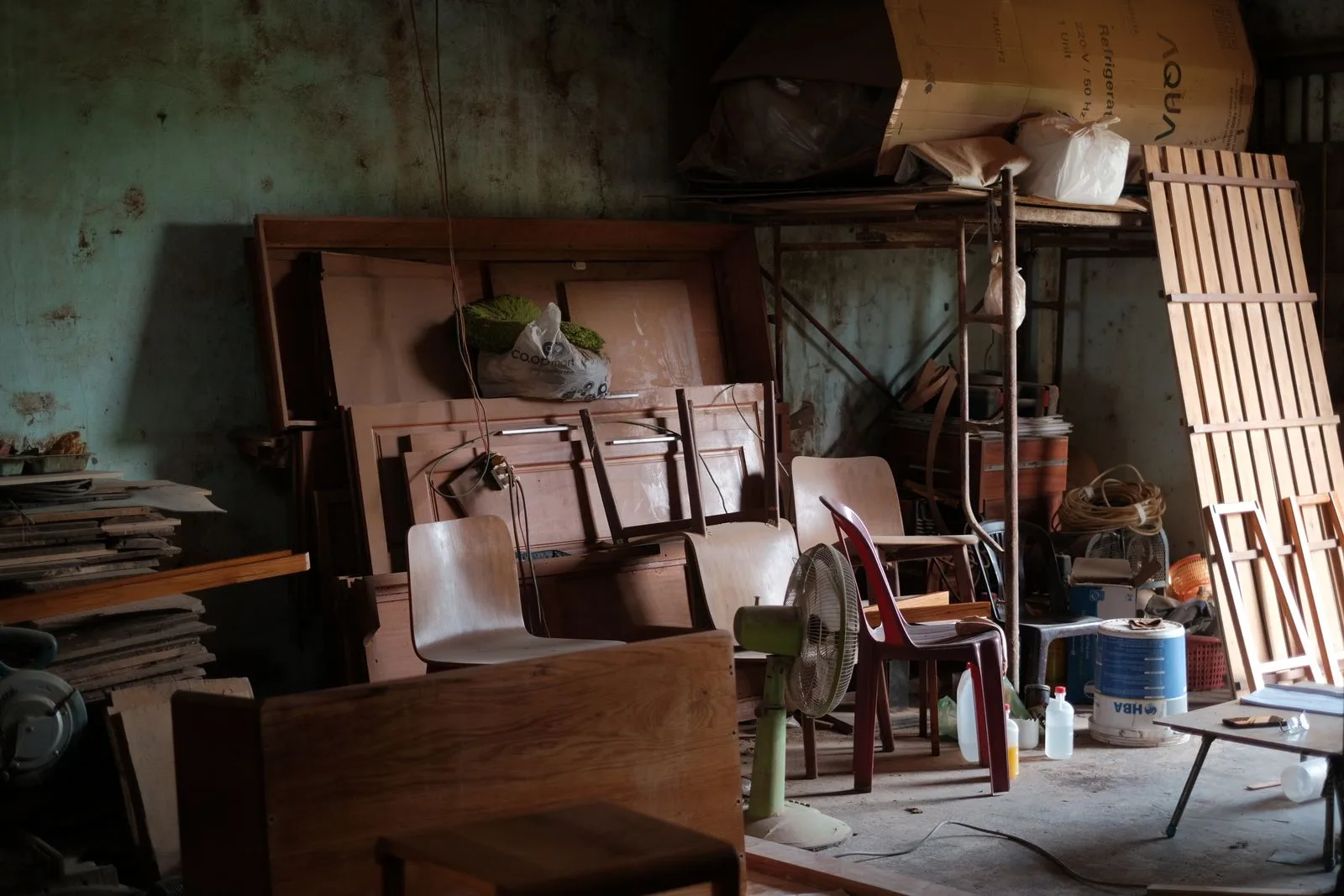 A basement with old furniture