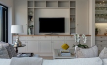 A modern living room with decor.